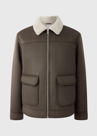 Brown Faux Suede Shearling Jacket