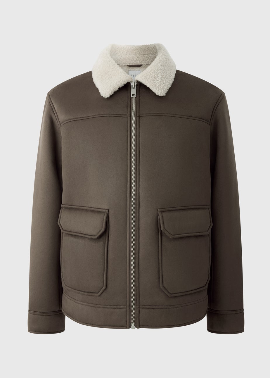 Brown Faux Suede Shearling Jacket