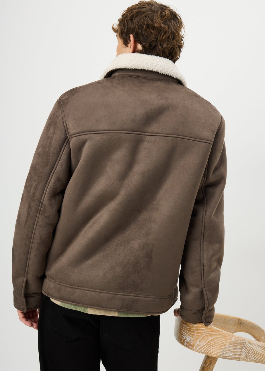 Brown Faux Suede Shearling Jacket