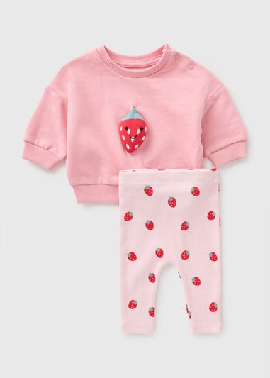 Baby Pink Strawberry Sweatshirt & Legging Set (Newbron-23mths)