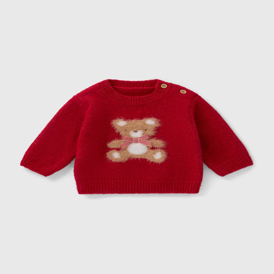 Baby Red Bear Bow Jumper (Newborn-23mths)