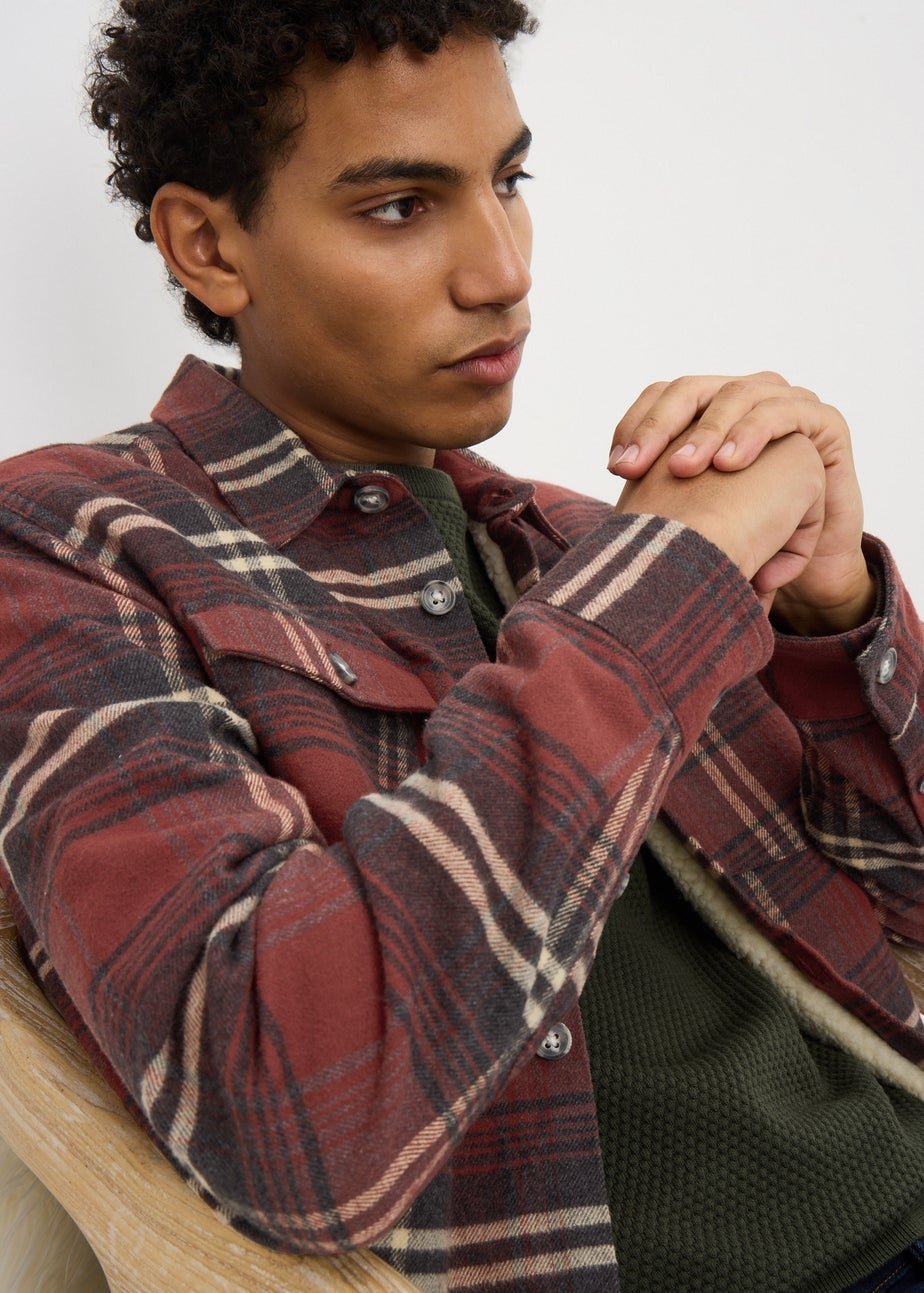 Burgundy Check Borg Lined Shacket