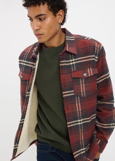 Burgundy Check Borg Lined Shacket
