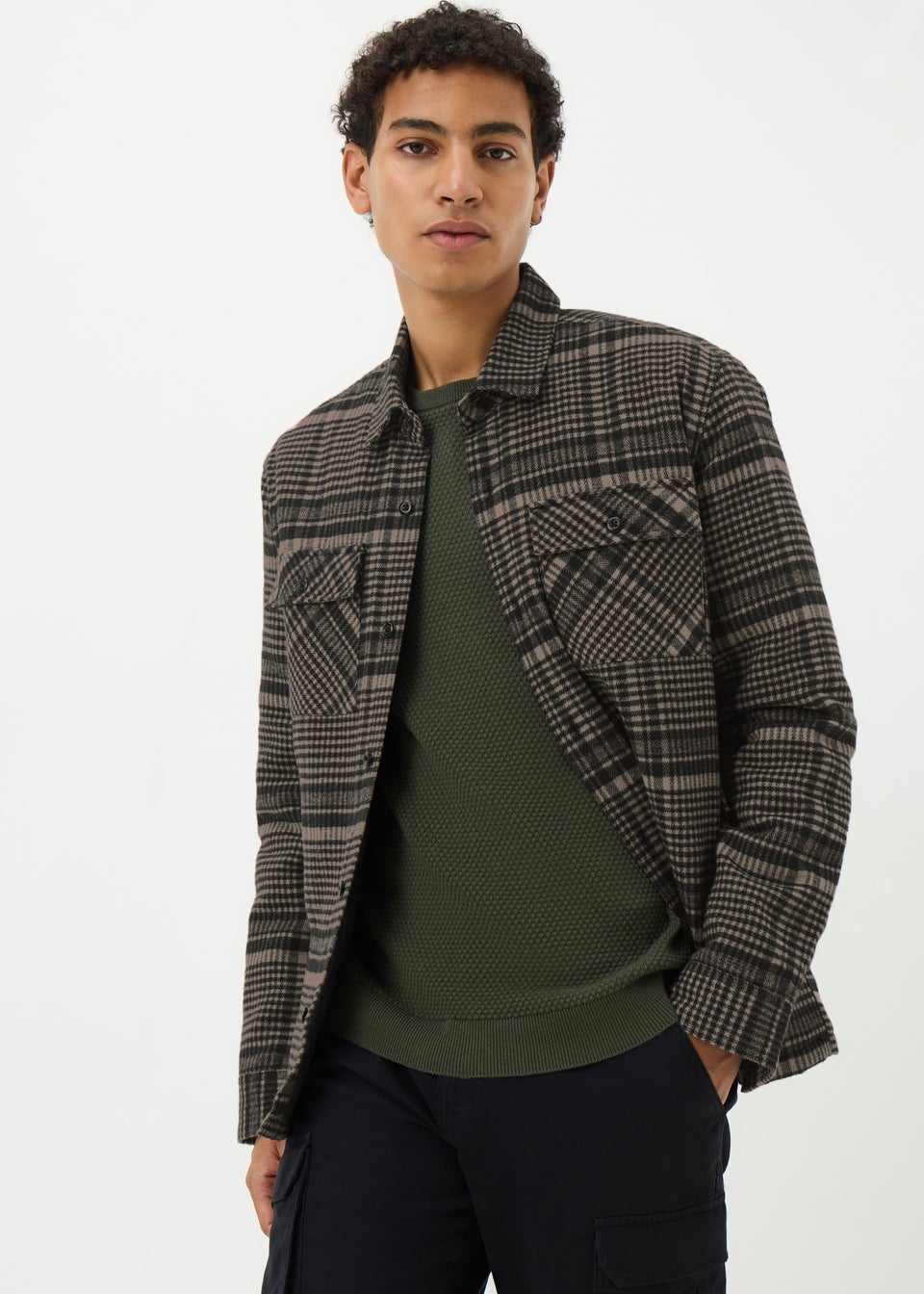 Brown Check Quilted Shacket