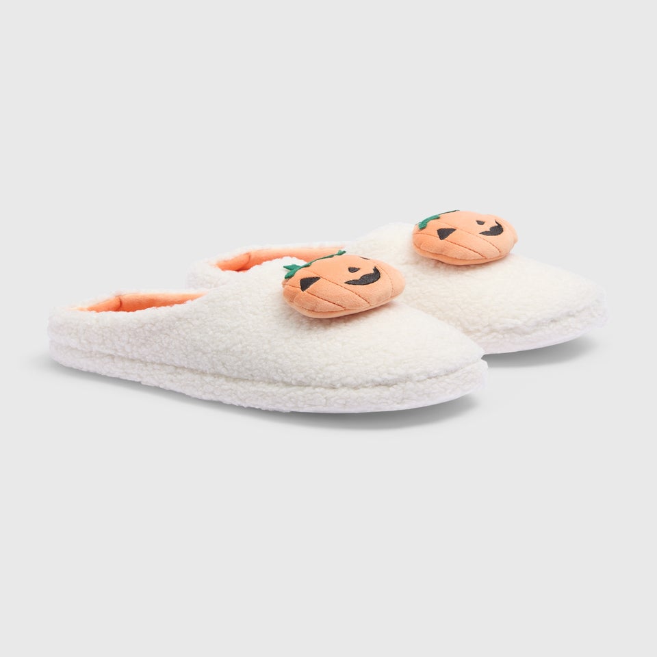 Cream Halloween Pumpkin Slippers