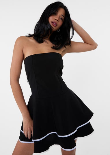 Pink Vanilla Black Bow Back Contrast Binding Bandeau Dress