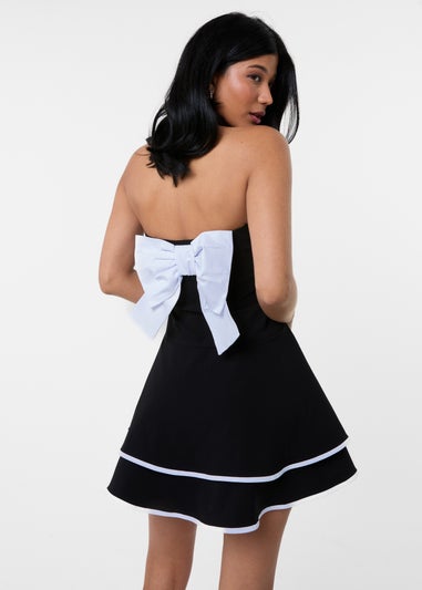 Pink Vanilla Black Bow Back Contrast Binding Bandeau Dress