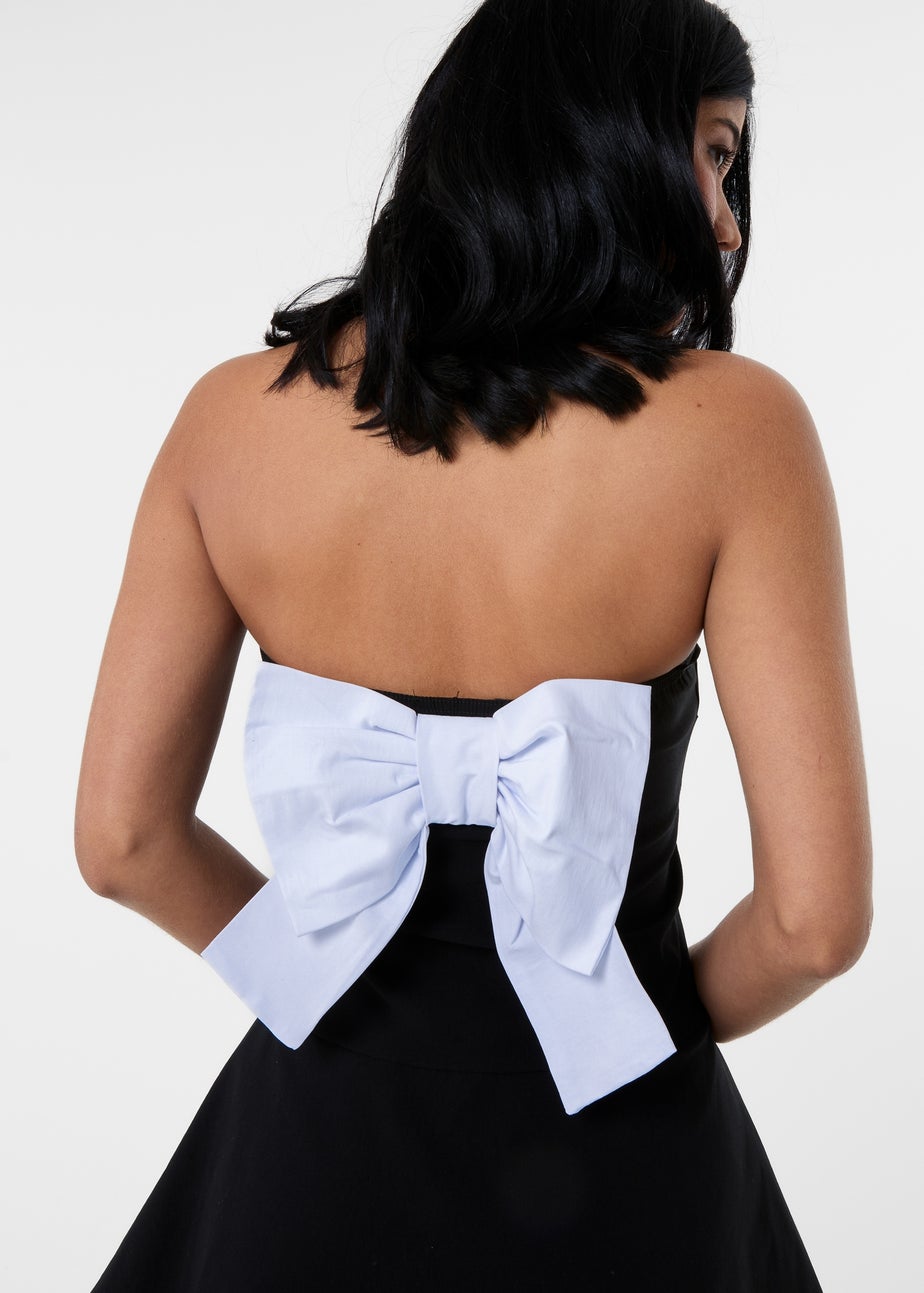 Pink Vanilla Black Bow Back Contrast Binding Bandeau Dress