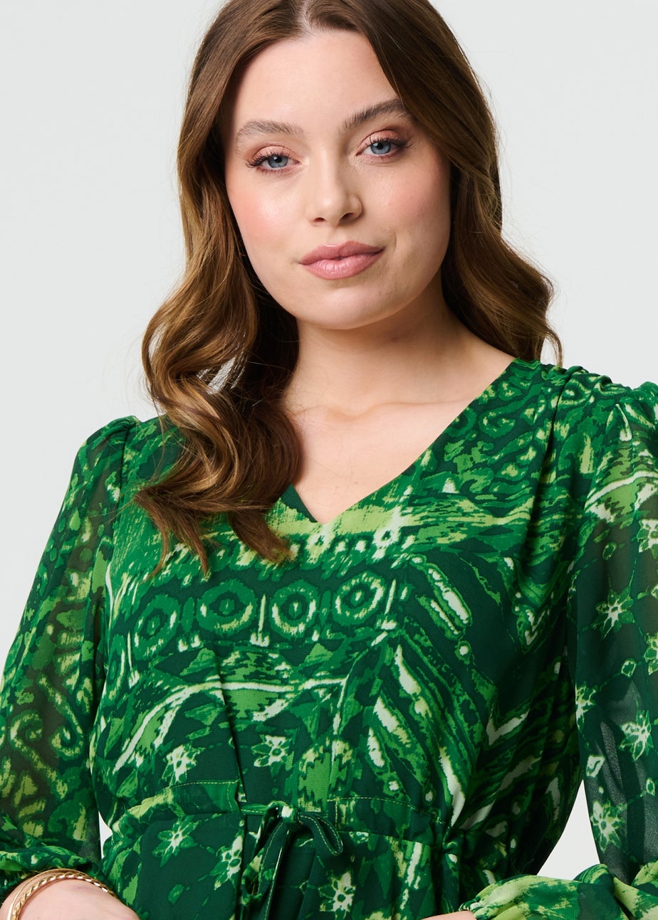 Izabel London Green Printed Semi Sheer Empire Maxi Dress