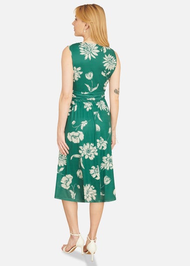 Yumi Green Floral Print Stretch Mesh Dress With Pockets