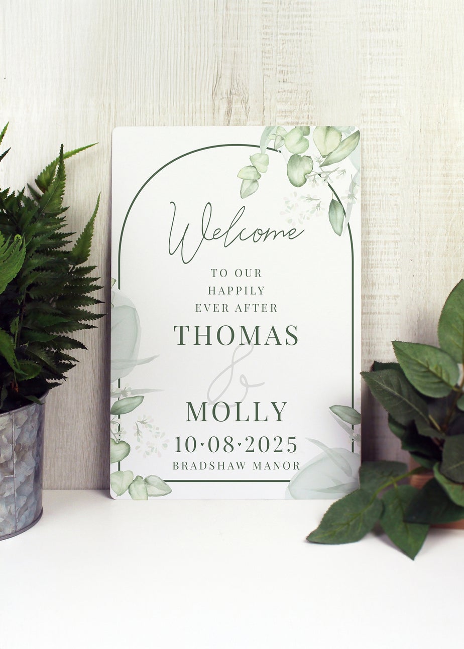 Personalised Memento Company Botanical Wedding White Metal Sign