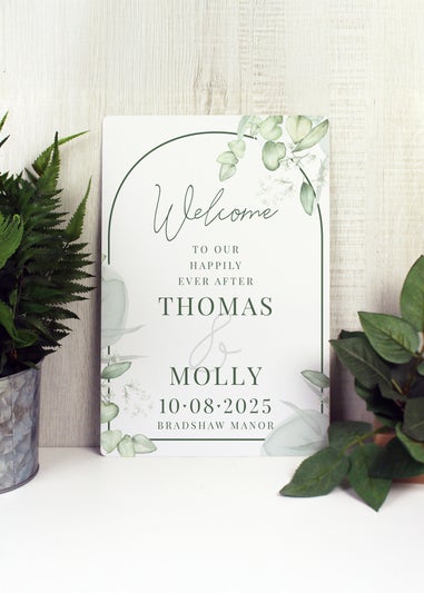 Personalised Memento Company Botanical Wedding White Metal Sign