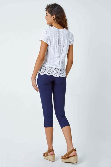 Roman White Cotton Embroidered Crinkle Blouse