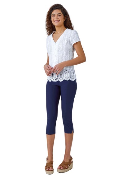 Roman White Cotton Embroidered Crinkle Blouse