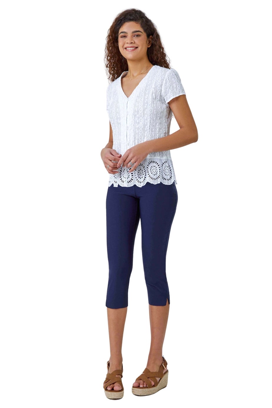 Roman White Cotton Embroidered Crinkle Blouse