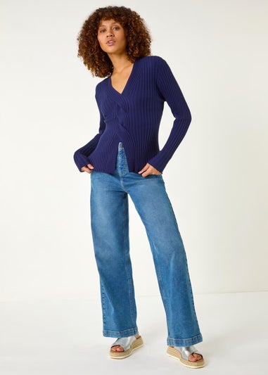 Roman Navy Cable Split Detail Rib Jumper