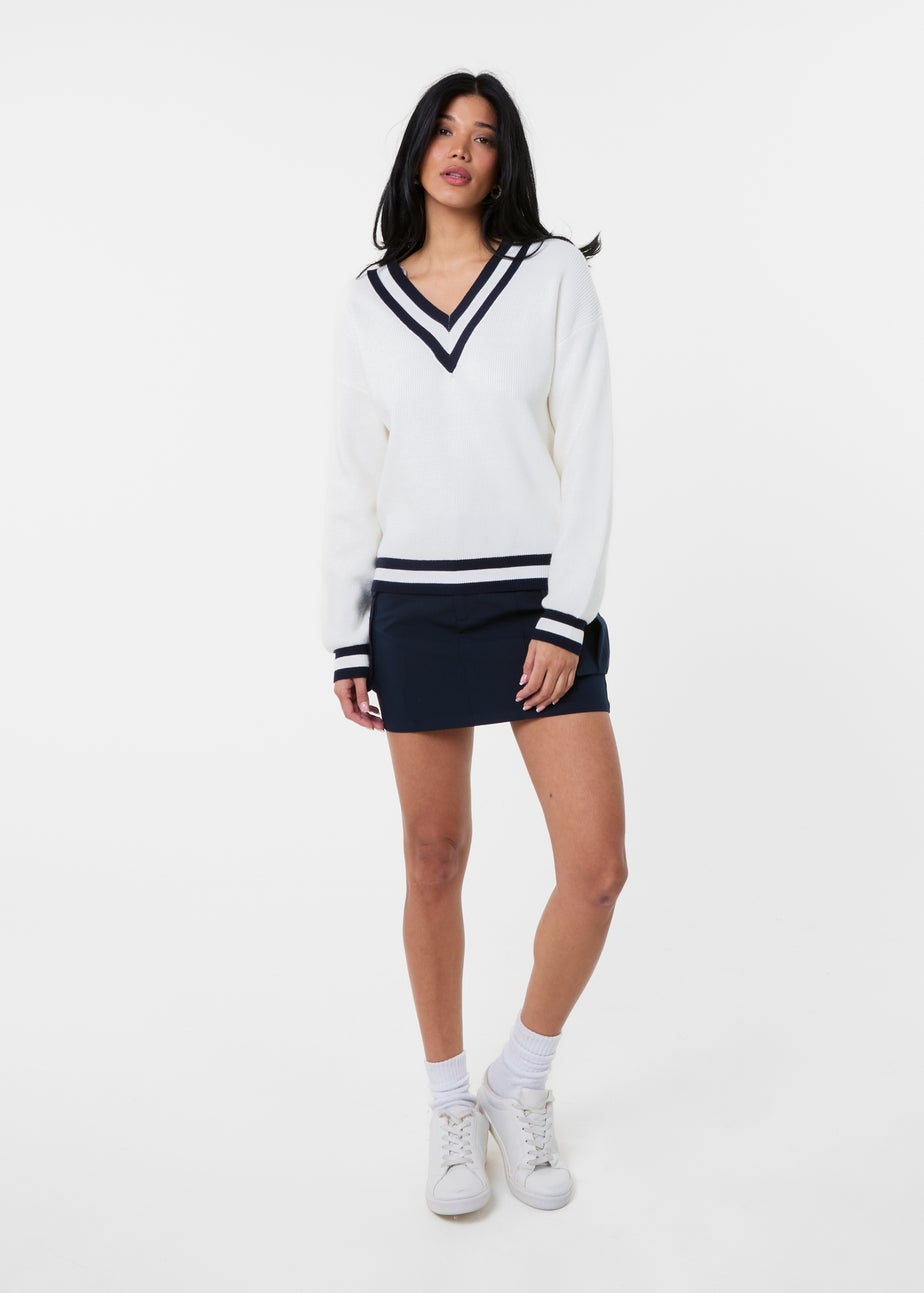 Pink Vanilla Ivory Varsity V Neck Sweater