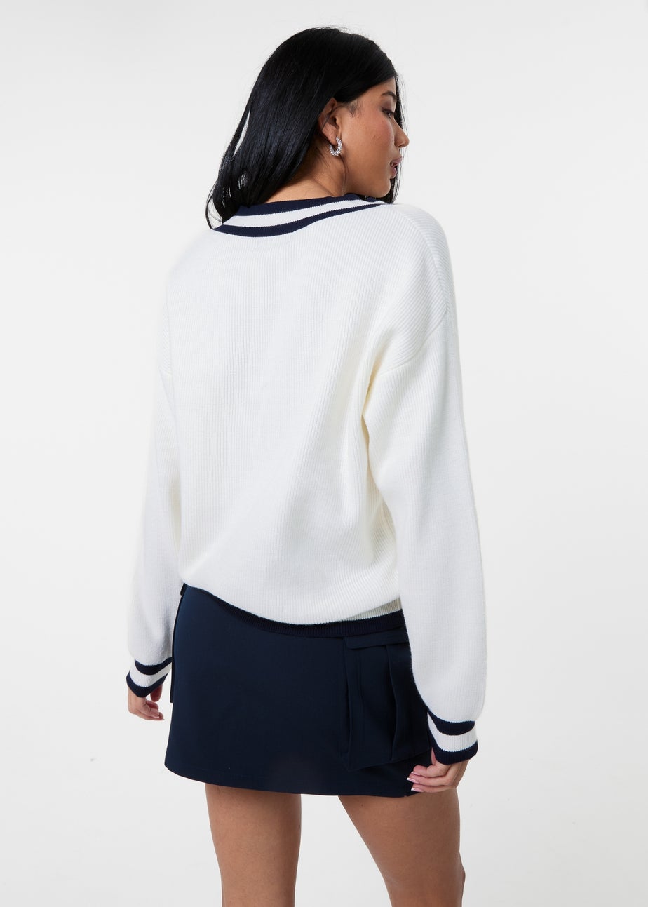 Pink Vanilla Ivory Varsity V Neck Sweater