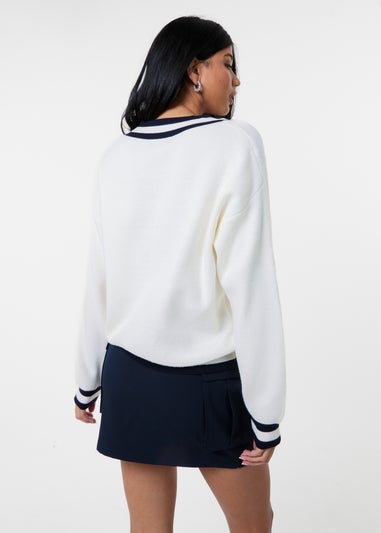 Pink Vanilla Ivory Varsity V Neck Sweater