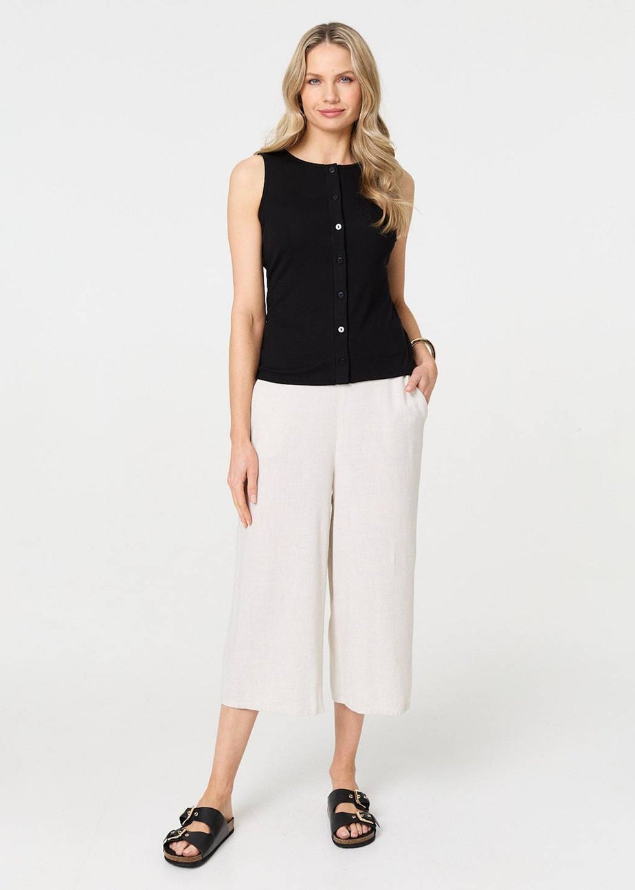 Izabel London Black Sleeveless Button Front Slim Vest Top