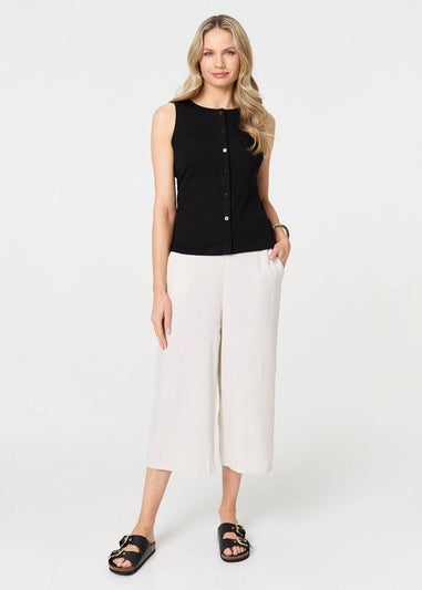 Izabel London Black Sleeveless Button Front Slim Vest Top