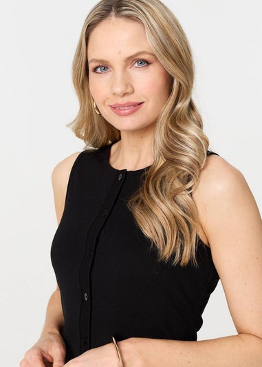 Izabel London Black Sleeveless Button Front Slim Vest Top