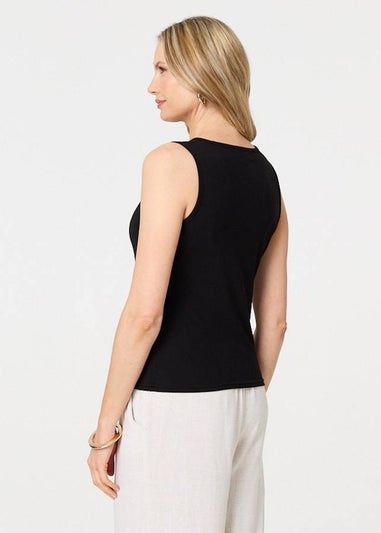 Izabel London Black Sleeveless Button Front Slim Vest Top