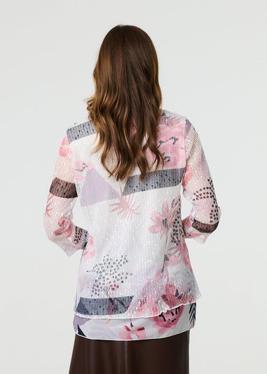 Izabel London Pink Abstract Print Mesh Layer Tunic