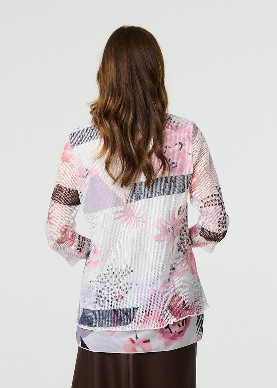 Izabel London Pink Abstract Print Mesh Layer Tunic