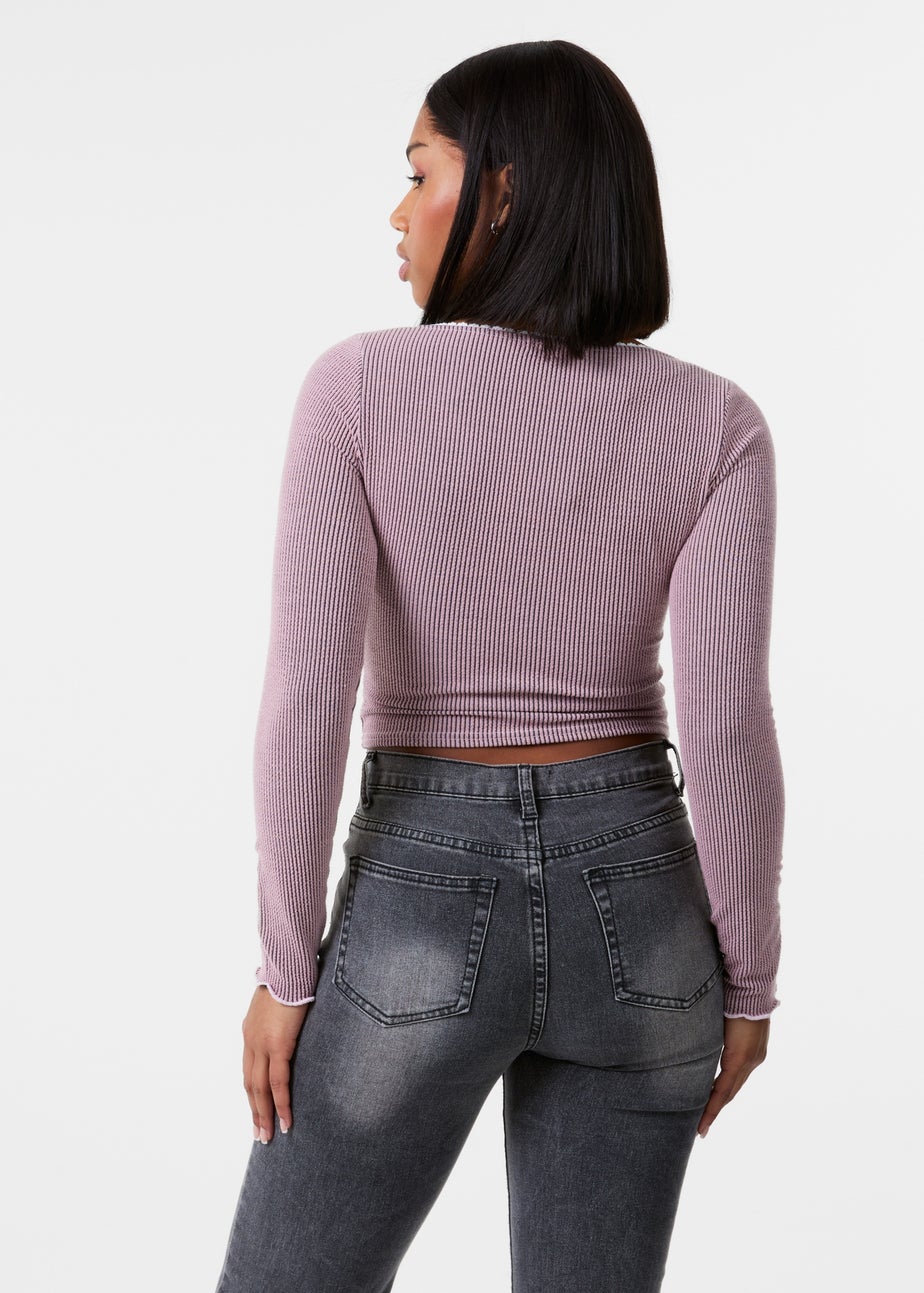 Pink Vanilla Pink Long Sleeve Rib Top with Bow