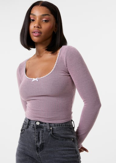 Pink Vanilla Pink Long Sleeve Rib Top with Bow