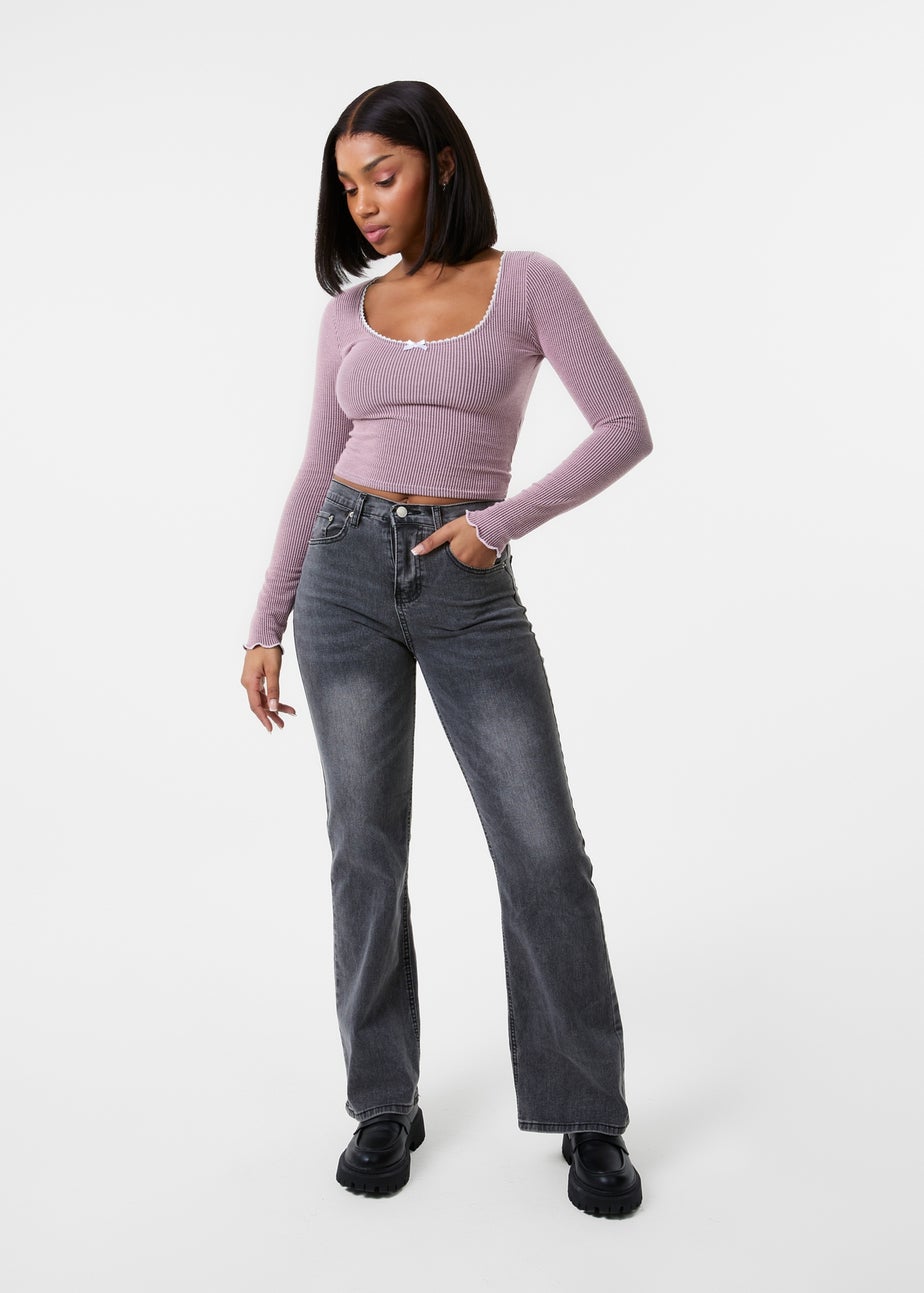 Pink Vanilla Pink Long Sleeve Rib Top with Bow