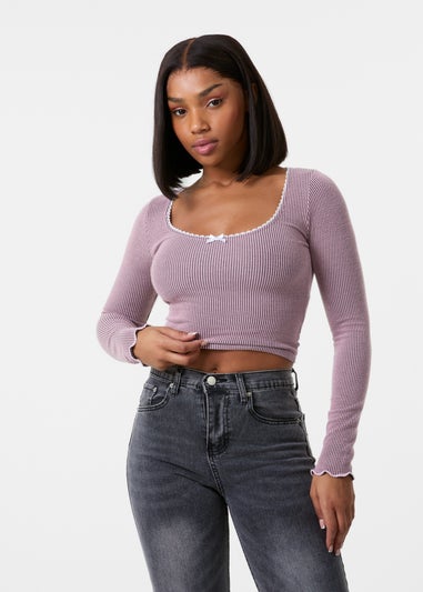 Pink Vanilla Pink Long Sleeve Rib Top with Bow