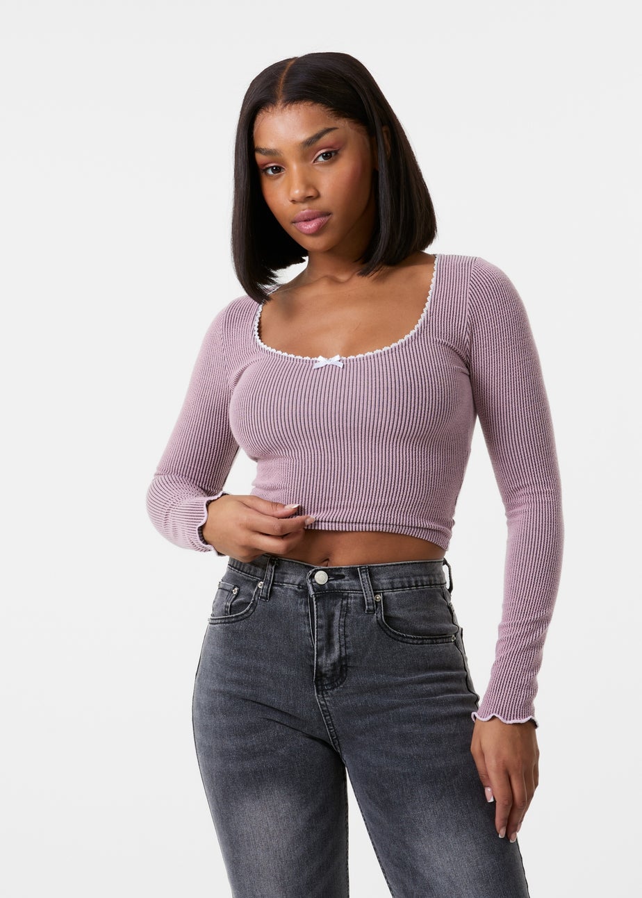 Pink Vanilla Pink Long Sleeve Rib Top with Bow