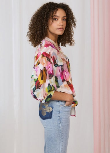 Izabel London Blue Floral Pocket Patch Straight Fit Jeans