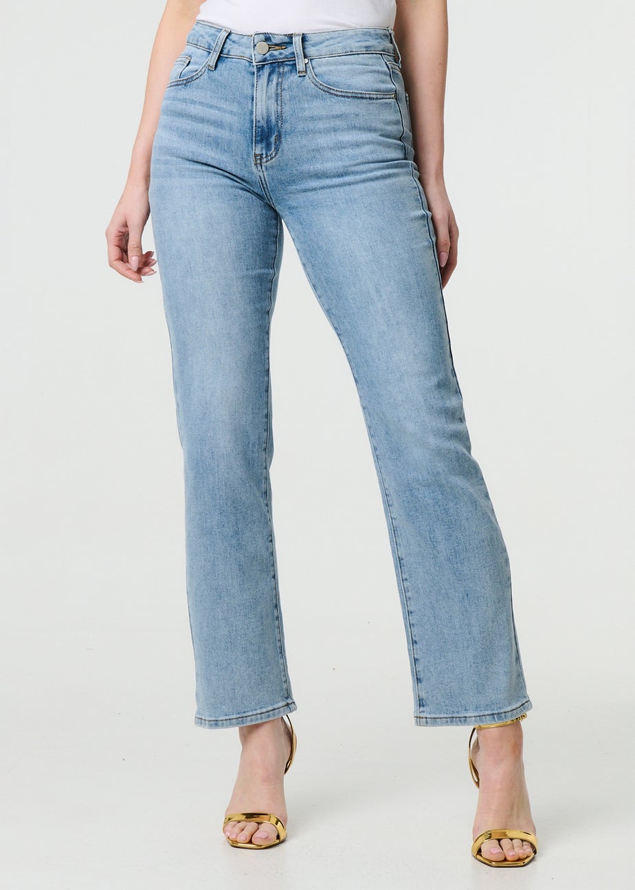 Izabel London Blue Floral Pocket Patch Straight Fit Jeans