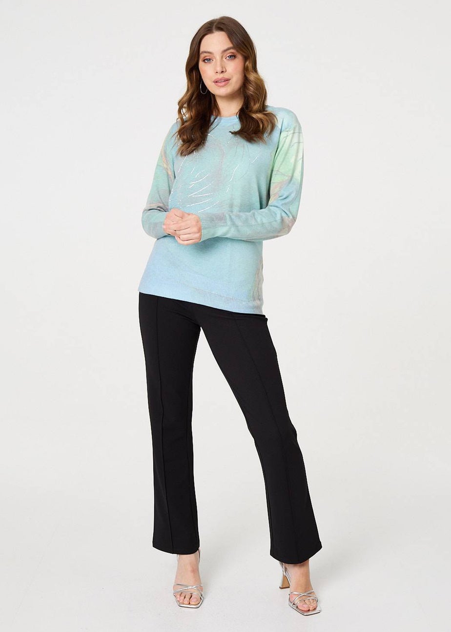 Izabel London Green Marble Print Metallic Relaxed Jumper