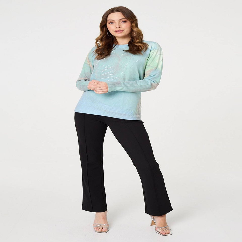 Izabel London Green Marble Print Metallic Relaxed Jumper