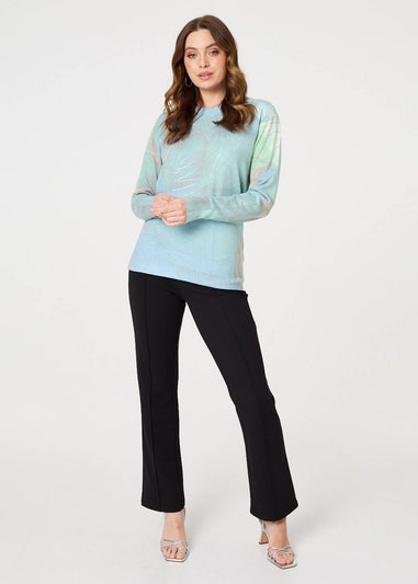 Izabel London Green Marble Print Metallic Relaxed Jumper