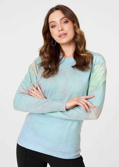 Izabel London Green Marble Print Metallic Relaxed Jumper