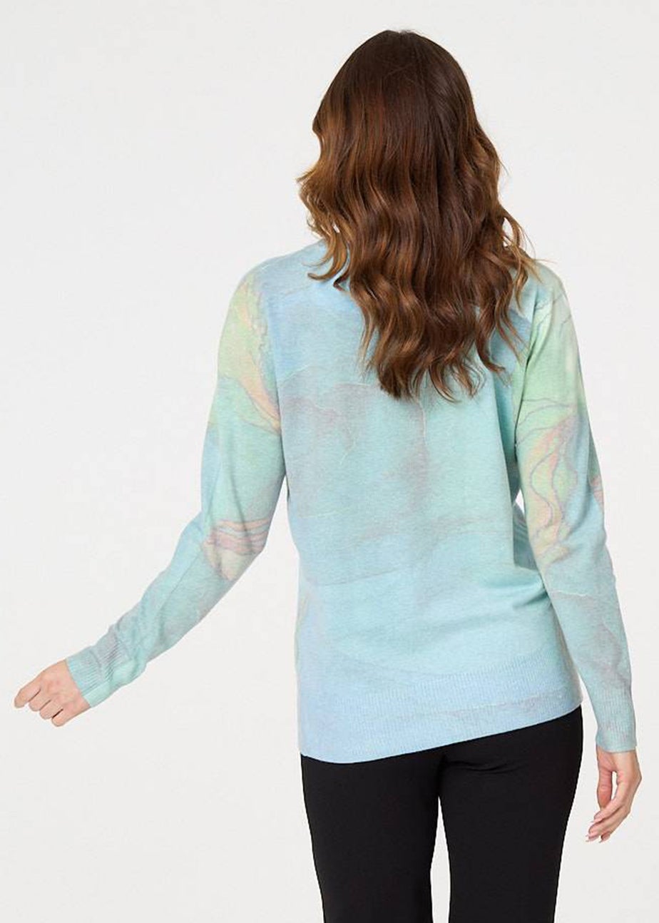 Izabel London Green Marble Print Metallic Relaxed Jumper