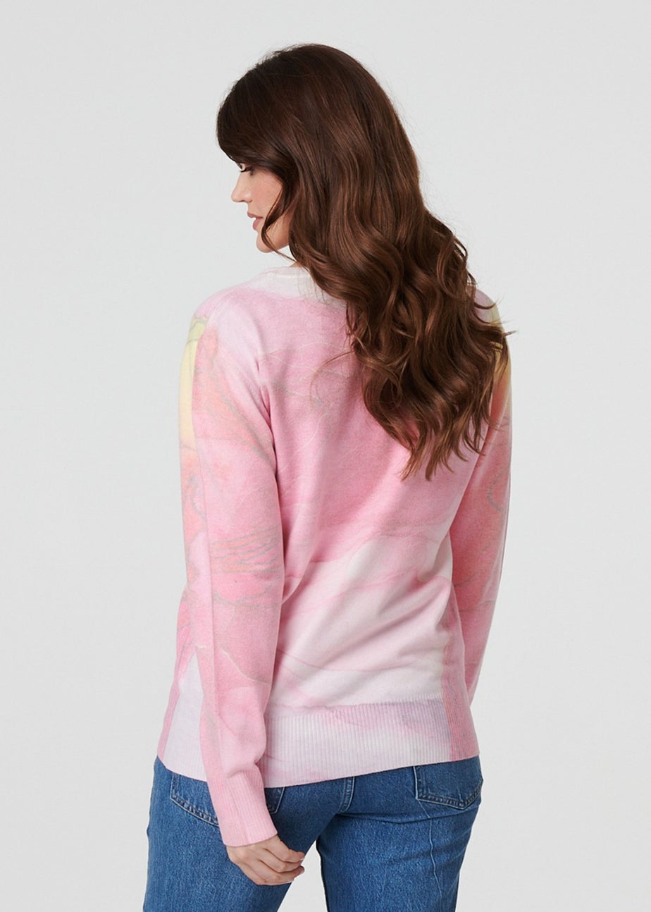 Izabel London Pink Marble Print Metallic Relaxed Jumper