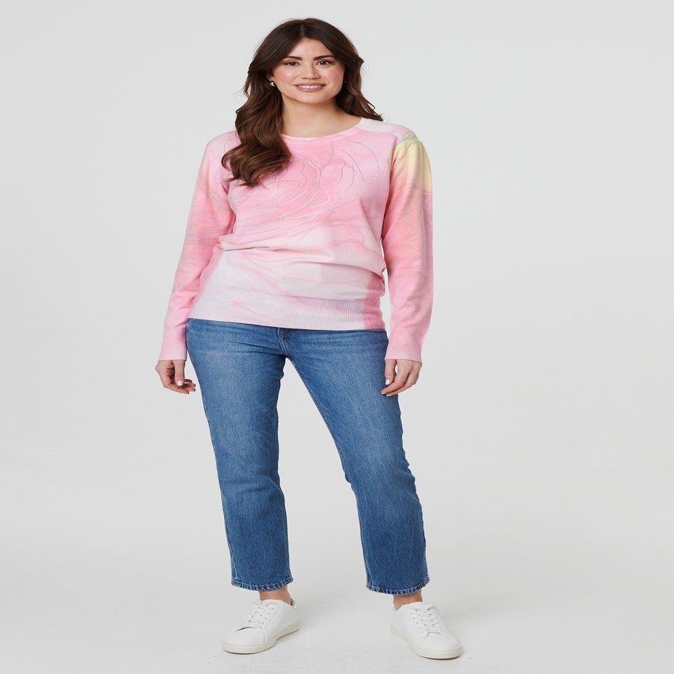 Izabel London Pink Marble Print Metallic Relaxed Jumper