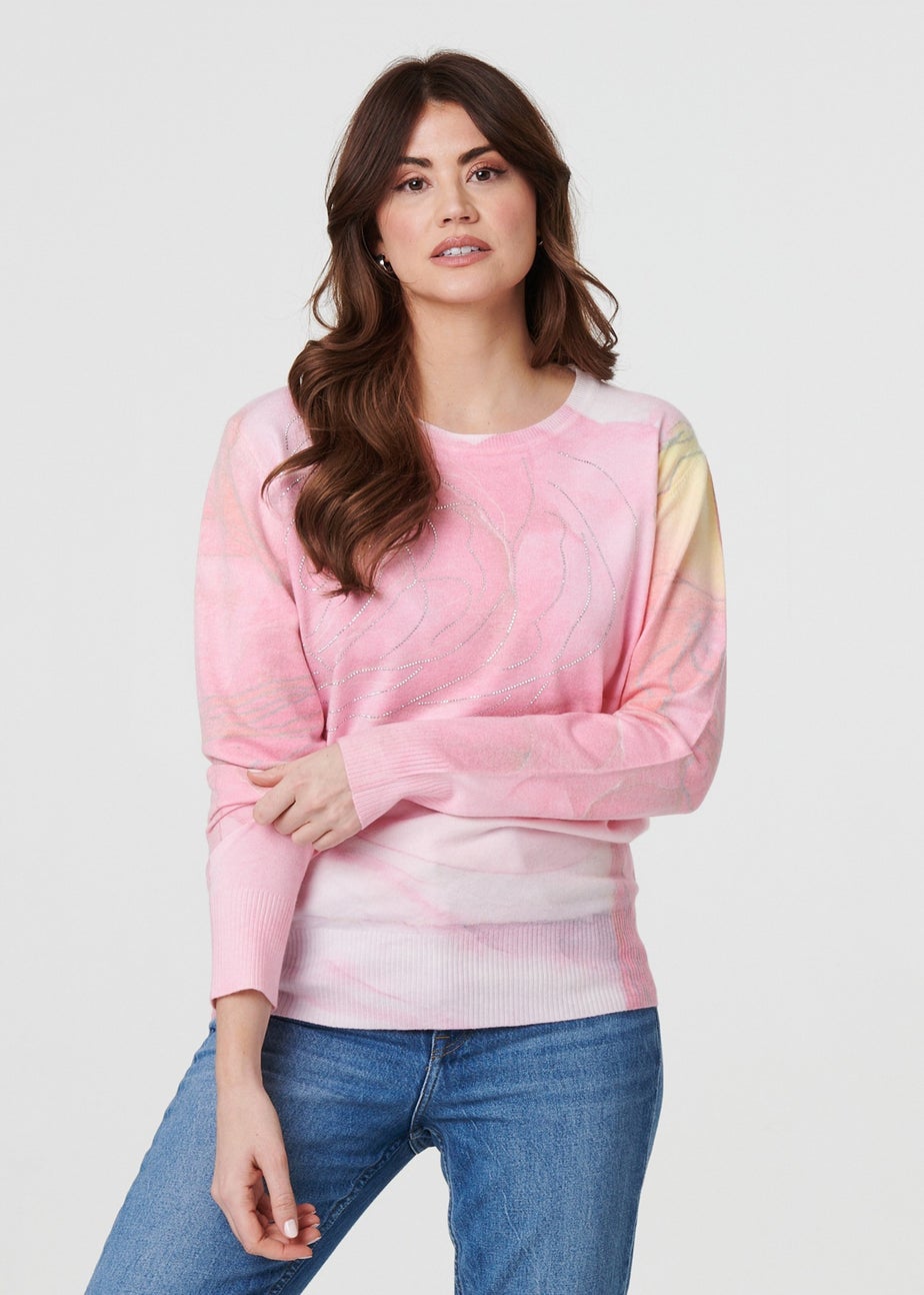 Izabel London Pink Marble Print Metallic Relaxed Jumper