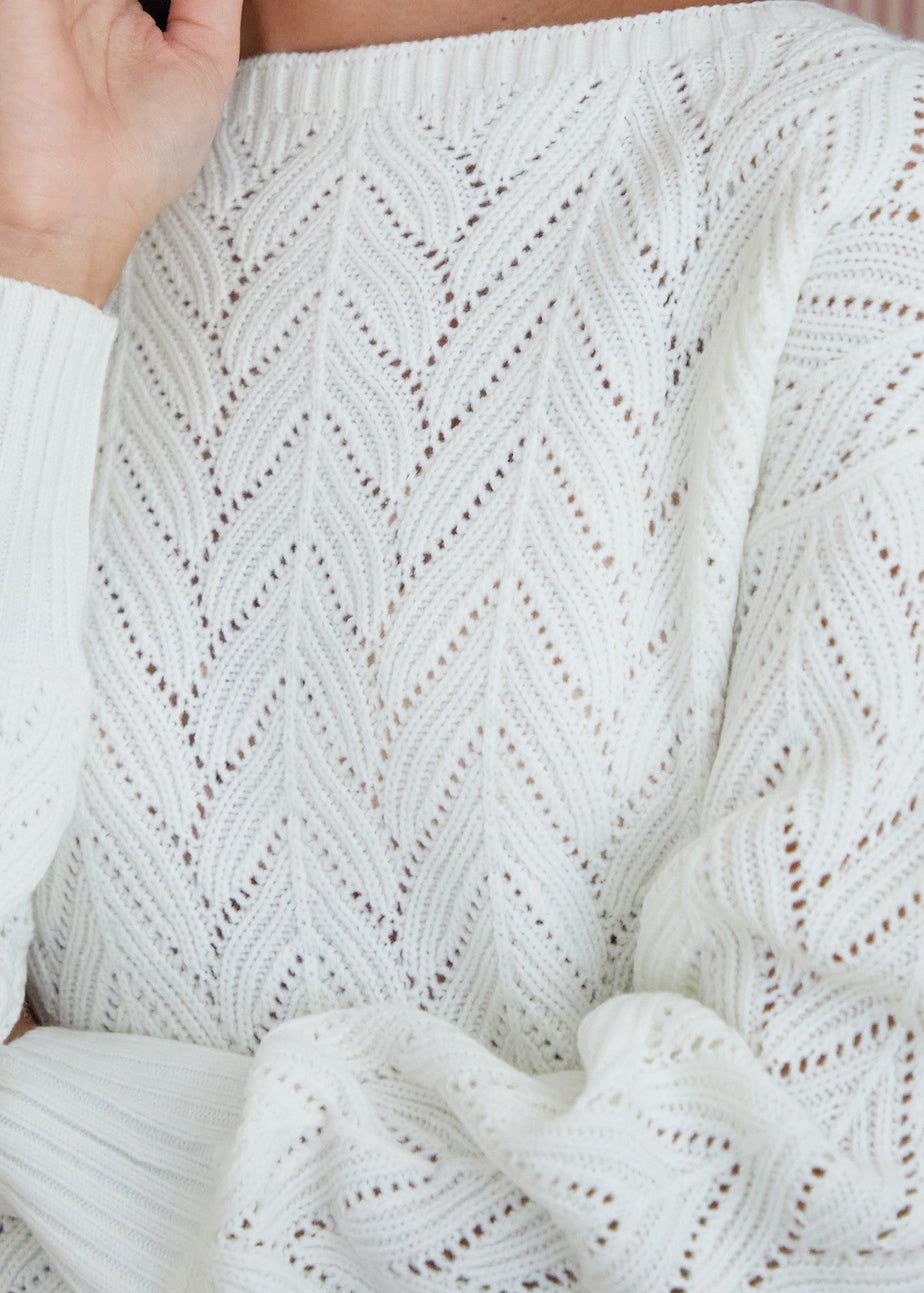 Threadbare Cream Slash Neck Pointelle Knit Jumper