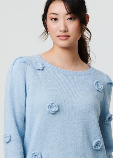 Izabel London Blue Floral Embroidered Cropped Jumper