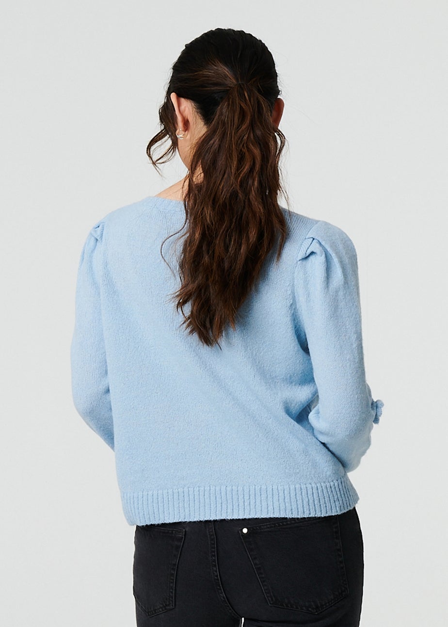 Izabel London Blue Floral Embroidered Cropped Jumper