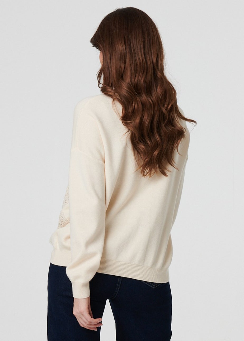 Izabel London Ivory Floral Embroidered Drop Shoulder Jumper