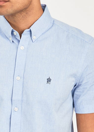 French Connection Blue Cotton Short Sleeve Oxford Shirt