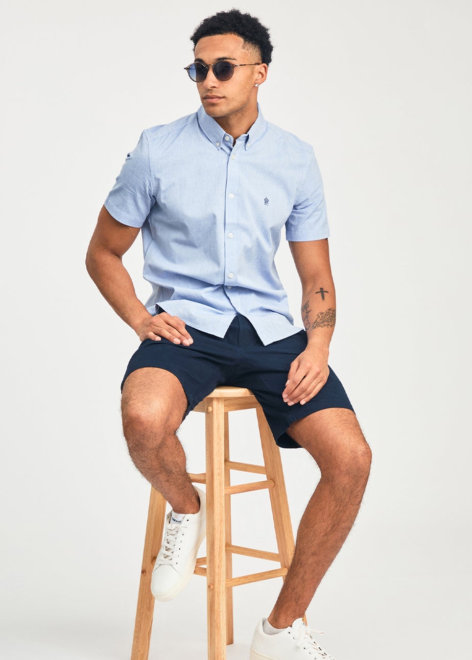 French Connection Blue Cotton Short Sleeve Oxford Shirt